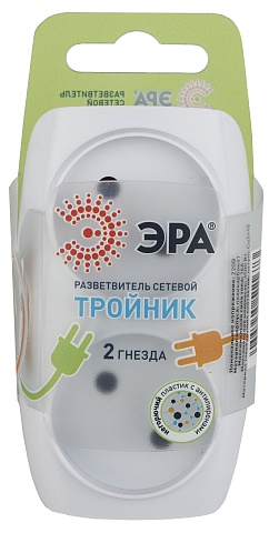 ЭРА Разветвитель электрический SP-2-W на 2 розетки без заземления 16А белый