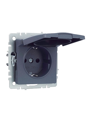 IEK BRITE Розетка 1-местная с заземлением с защитными шторками и крышкой 16А IP20 РСбш10-3-БрМ маренго