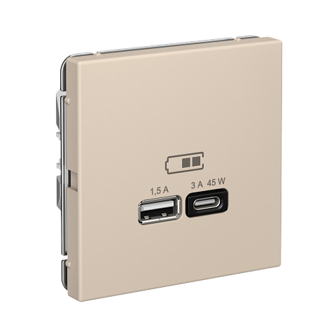 Systeme Electric ArtGallery Песочный USB Розетка A + тип-C 45Вт высокоскор.заряд. QC, PD, механизм