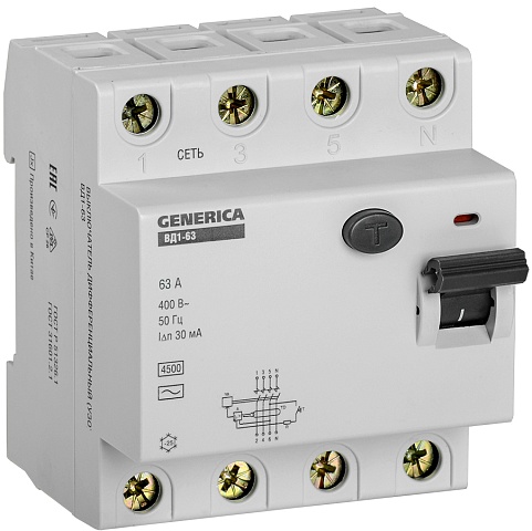IEK GENERICA УЗО ВД1-63 4Р 63А 30мА
