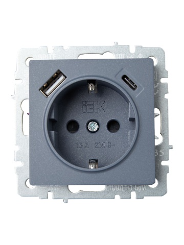 IEK BRITE Роз. с з/к/ш 16А с USB A+C 18Вт РЮш11-1-БрМ мар.