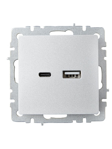 IEK BRITE Роз. USB A+C 18Вт РЮ11-1-БрА алюм.