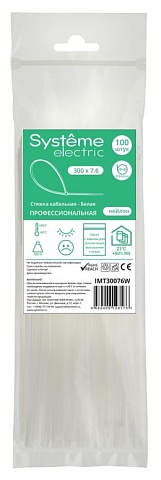 Systeme Electric Стяжка кабельная 300х7.6 Белая (100шт)