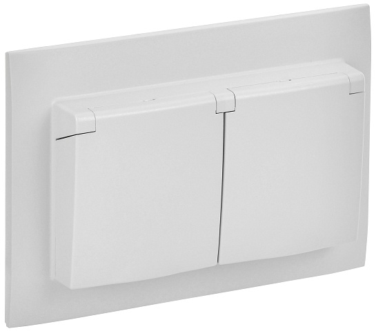 IEK SKANDY Арктический белый Розетка 2-ая с/з с крышкой 16А в сборе IP44 SK-R12W