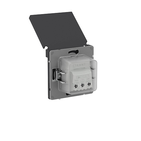 DKC KANT Розетка силовая, 2P+E, с з/ш, с крышкой, IP44, черный уголь