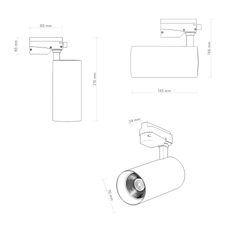 Denkirs DK6453-BK Трековый светильник SOLID KOPER, 145мм, d70, 220V, LED 3000K, 24W, IP20, черный, алюминий