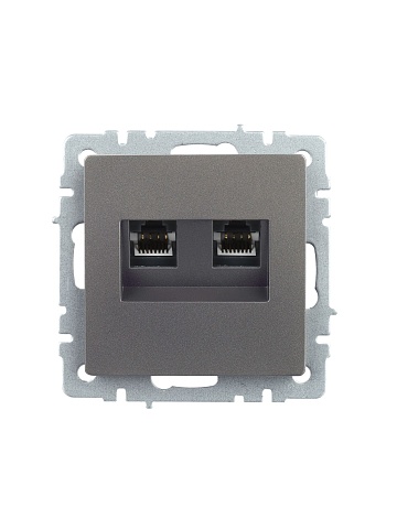 IEK BRITE Розетка компьютерная двойная RJ45 кат.5E РК10-2-БрС сталь