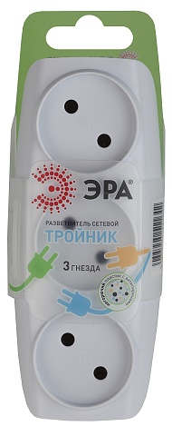 ЭРА Разветвитель электрический SP-3-W на 3 розетки без заземления 16А белый
