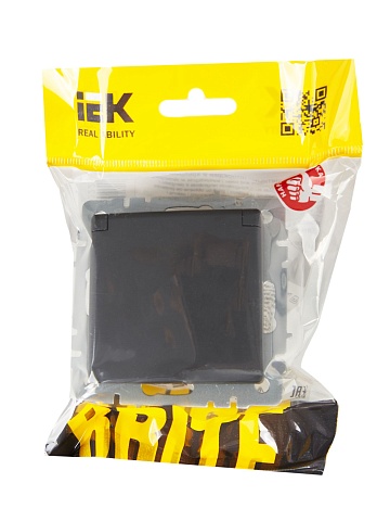 IEK BRITE Розетка 1-местная с заземлением с защитными шторками и крышкой 16А IP20 РСбш10-3-БрГ графит