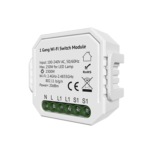 Denkirs RL1001-SM/1 Одноканальное Wi-Fi реле-выключатель 1 x 2300 Вт / 250 Вт для LED