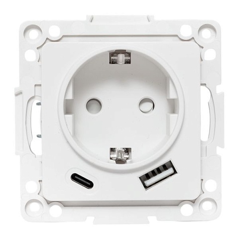 EKF Стокгольм Механизм Розетки 1-местной с/з, USB A+C 16А винтовые клеммы белый с защ. штор..