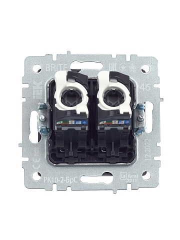IEK BRITE Розетка компьютерная двойная RJ45 кат.5E РК10-2-БрС сталь
