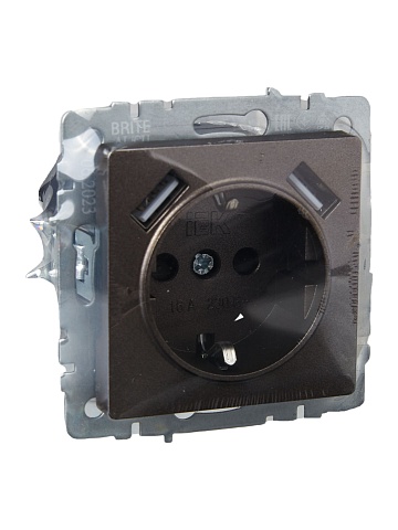IEK BRITE Роз. с з/к/ш 16А с USB A+A 2,1А РЮш10-1-БрТБ бр.