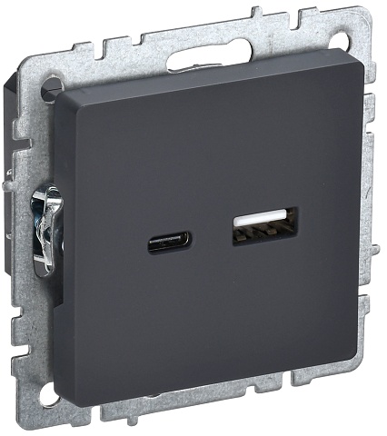 IEK BRITE Роз. USB A+C 18Вт РЮ11-1-БрГ граф.
