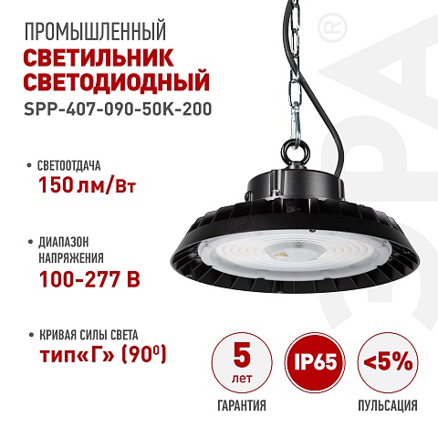 ЭРА Светильник светодиодный SPP-407-090-50K-200 200Вт 5000K IP65 КСС Г 90° гарантия 5 лет