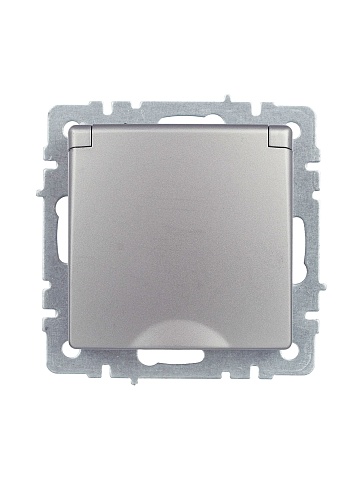 IEK BRITE Розетка 1-местная с заземлением с защитными шторками и крышкой 16А IP44 РСбш10-3-44-БрС сталь