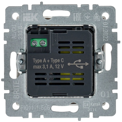IEK BRITE Роз. USB A+C 18Вт РЮ11-1-БрБ бел.