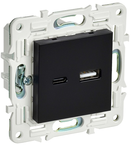 IEK SKANDY Черный Розетка USB A+C 3,1А SK-R14Bl