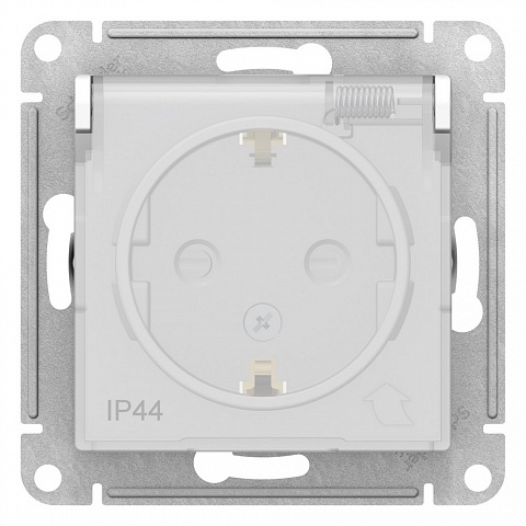 SE AtlasDesign Aqua Бел Розетка с/з  со шторками с крышкой, 16А, IP44, механизм