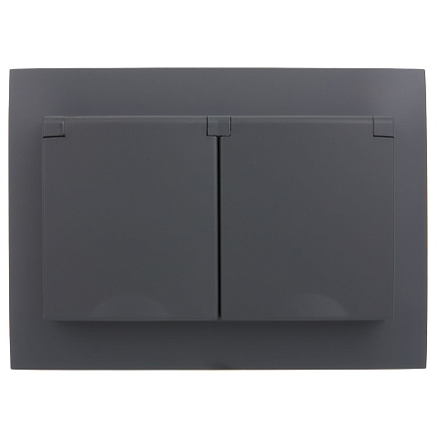 IEK SKANDY Графит Розетка 2-ая с/з с крышкой 16А в сборе IP44 SK-R12G