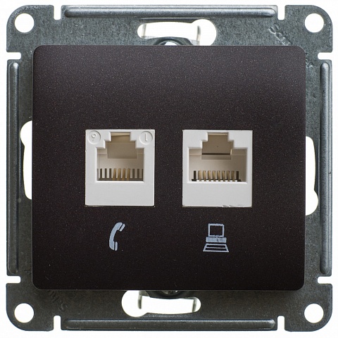 SE Glossa Шоколад Розетка 2-ая компьютерная RJ45+RJ45, кат.5E