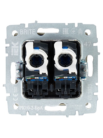 IEK BRITE Розетка компьютерная двойная RJ45 кат.5E РК10-2-БрА алюминий