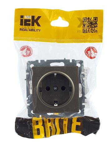 IEK BRITE Розетка 1-местная с заземлением с защитными шторками 16А РС14-1-0-БрШ шампань