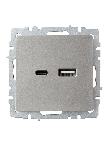 IEK BRITE Роз. USB A+C 18Вт РЮ11-1-БрС сталь