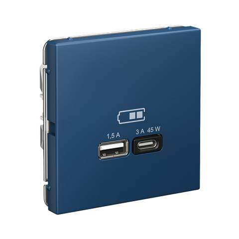 Systeme Electric ArtGallery Аквамарин USB Розетка A + тип-C 45Вт высокоскор.заряд. QC, PD, механизм