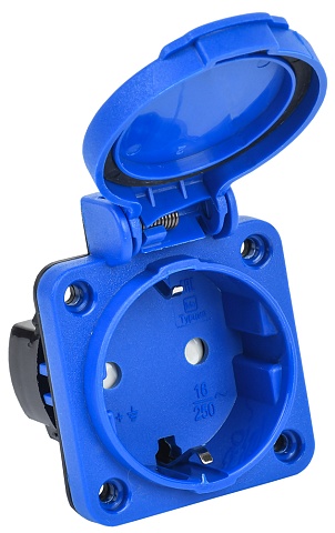 IEK РП16-3 розетка панельная  2Р+РЕ 16А з/к з/ш кр. IP54 син. MAGNUM