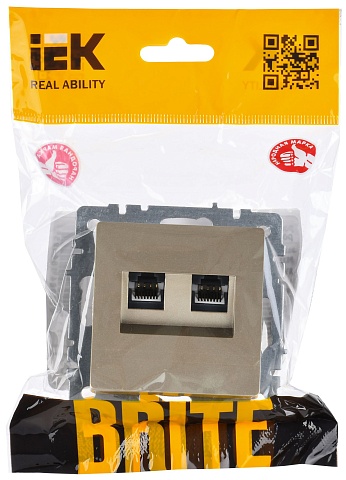 IEK BRITE Розетка двойная RJ11+RJ45 кат.5E РК/Т12-БрШ шампань