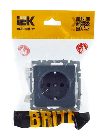 IEK BRITE Розетка 1-местная с заземлением с защитными шторками 16А РС14-1-0-БрМ маренго