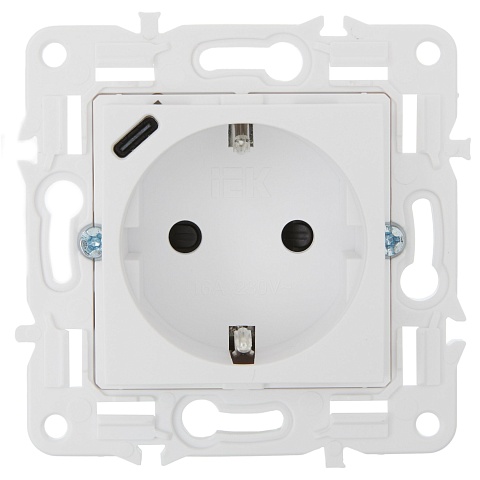 IEK SKANDY Арктический белый Розетка с/з с защитными шторками 16А с USB C 18Вт SK-R17W