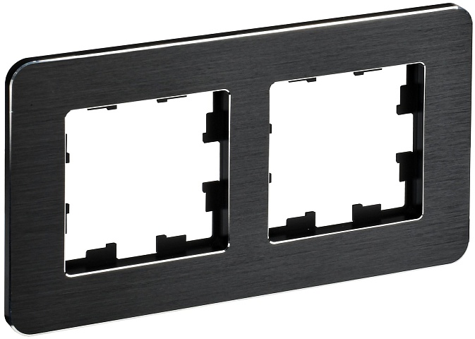 IEK BRITE DECOR Черный/алюм металл. скругл.угол Рамка 2-м РУ-2-1-Бр RE AL