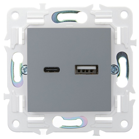 IEK SKANDY Серый Розетка USB A+C 18Вт SK-R13Gr