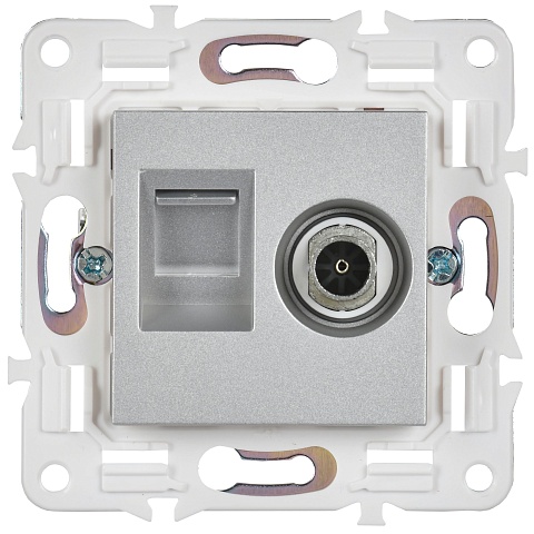 IEK SKANDY Серебряный Розетка двойная TV+RJ45 кат.5E SK-A14S
