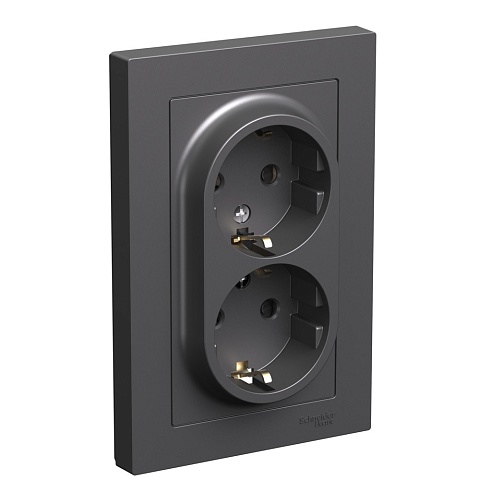 Systeme Electric AtlasDesign Базальт Розетка двойная с/з со шторками, 16А, в сборе