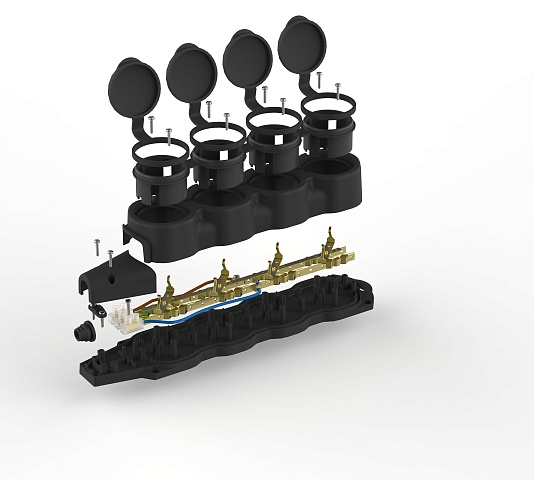 ЭРА Колодка KX-4e-B-IP44 каучуковая с заземлением 4 розетки 16A IP44 черная