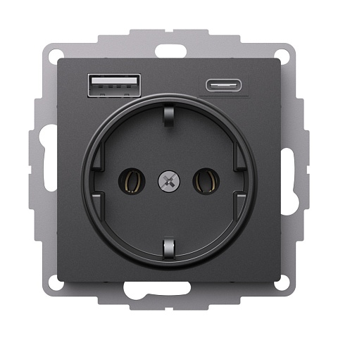 Systeme Electric AtlasDesign Базальт Розетка 16А с 2 USB A+C, 5В/2,4А/3,0А, 2х5В/1,5А, механизм