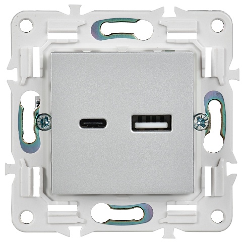 IEK SKANDY Серебряный Розетка USB A+C 3,1А SK-R14S