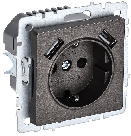 IEK BRITE Роз. с з/к/ш 16А с USB A+A 2,1А РЮш10-1-БрТБ бр.