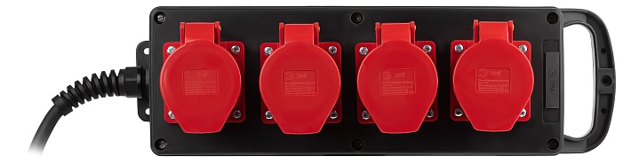 ЭРА Удлинитель силовой IND380-U-4e-5x4-5m-IP44 на 380В на каучуковой колодке 4 розетки 4xCEE 5P 5м КГ 5х4 32A IP44