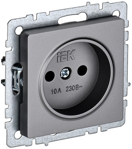 IEK BRITE Розетка 1-местная без заземления без защитных шторок 10А РС10-1-0-БрС сталь