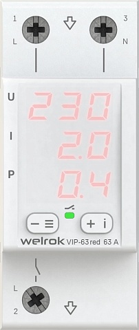 Welrok VIP-63 red Реле напряжения 63 А (max 80 A), 13 900 ВА