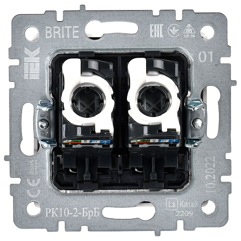 IEK BRITE Розетка компьютерная двойная кат.5E RJ45 РК10-2-БрБ белый