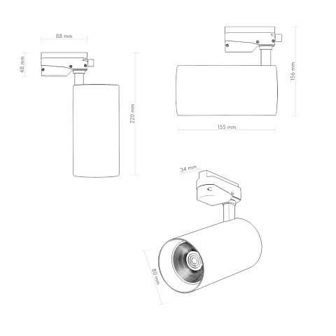 Denkirs DK6455-BK Трековый светильник SOLID KOPER, 155мм, d80, 220V, LED 3000K, 30W, IP20, черный, алюминий