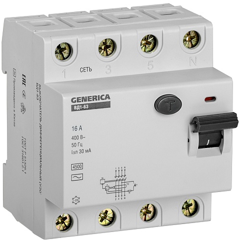 IEK GENERICA УЗО ВД1-63 4Р 16А 30мА
