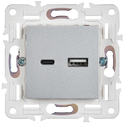 IEK SKANDY Серебряный Розетка USB A+C 18Вт SK-R13S