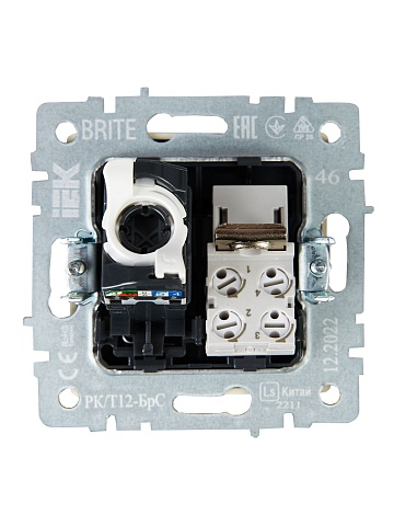 IEK BRITE Розетка двойная RJ11+RJ45 кат.5E РК/Т12-БрС сталь
