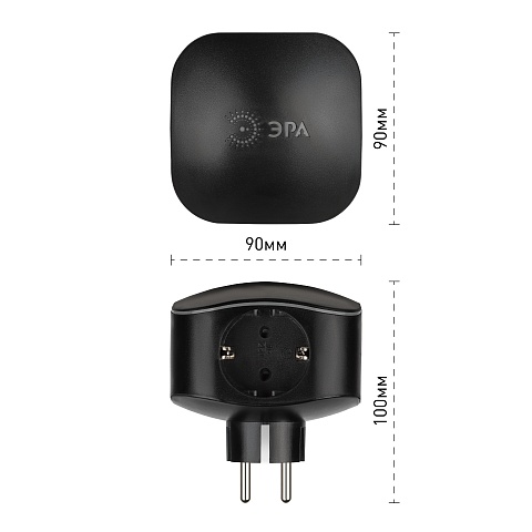 ЭРА Разветвитель электрический SP-3e-USB-BLACK на 3 розетки + 2 USB с заземлением со шторками 16А черный